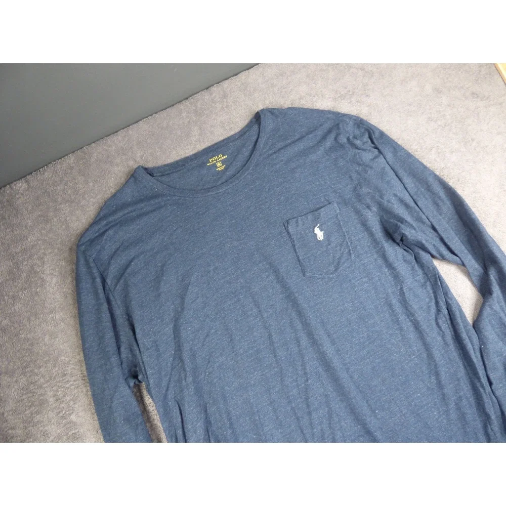 Polo Ralph Lauren Mens XL Blue Heathered Long Sleeve Pocket T-Shirt Pony Logo